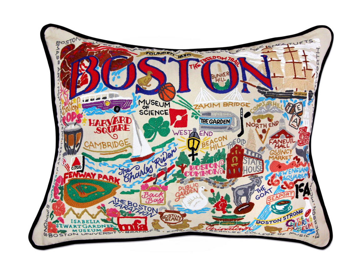 Boston Hand-Embroidered Pillow