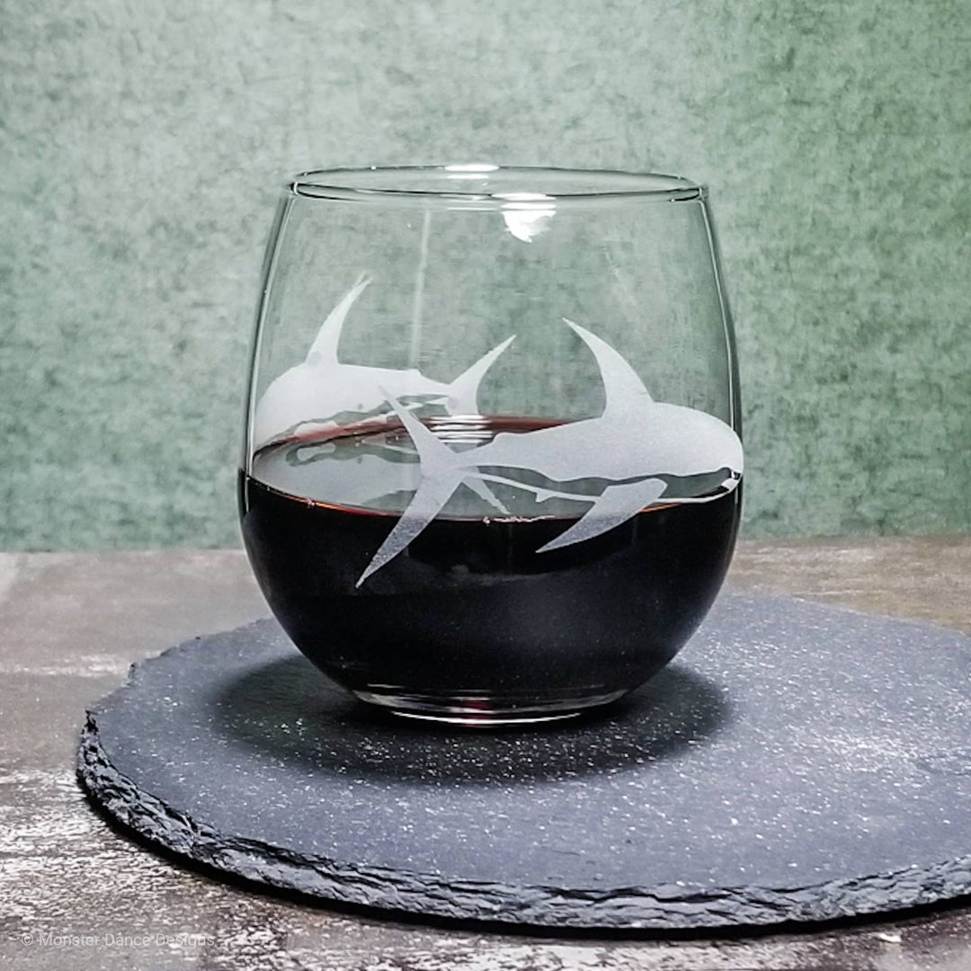 Great White Shark Stemless Wine Glass