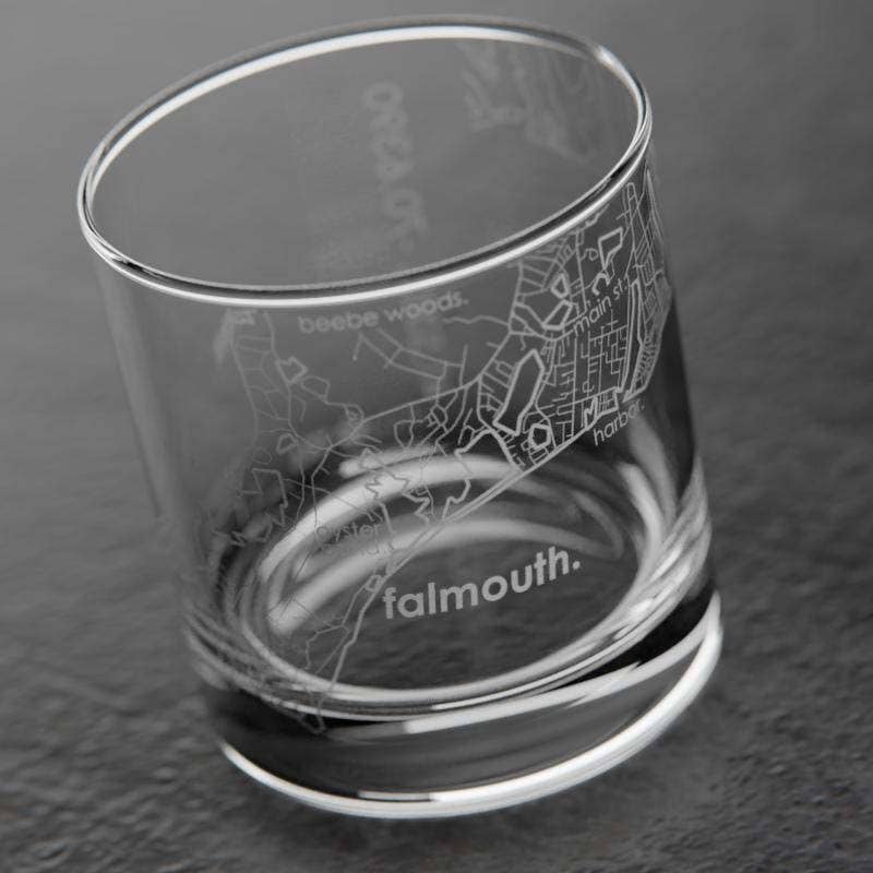 Falmouth MA Map Rocks Whiskey Glass
