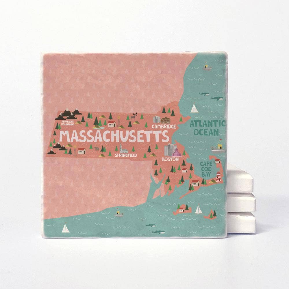 Massachusetts State Illustration Coasters