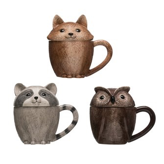 4" Round x 5"H 16 oz. Stoneware Animal Covered Mug, 3 Styles