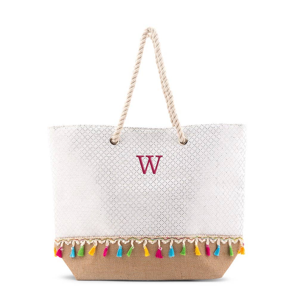 Extra-Large Woven Straw Tote Bag - Color Fringe
