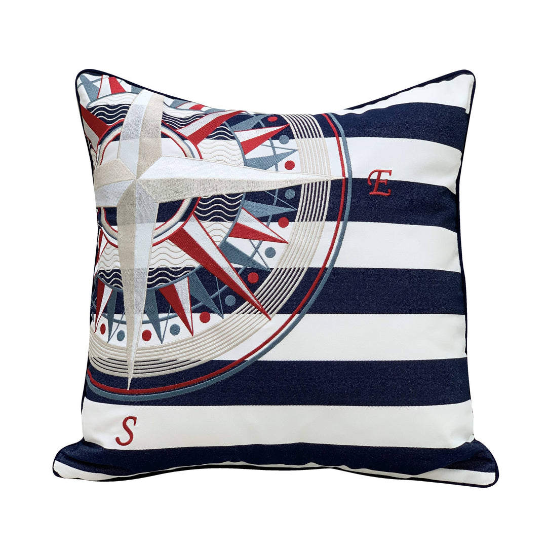 Blue Stripe & Compass Rose Indoor/Outdoor Pillow
