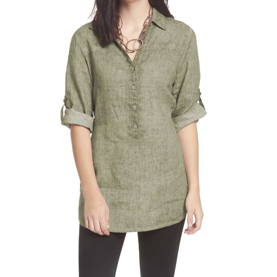Olive Vintage Button Front Tunic w/Belt