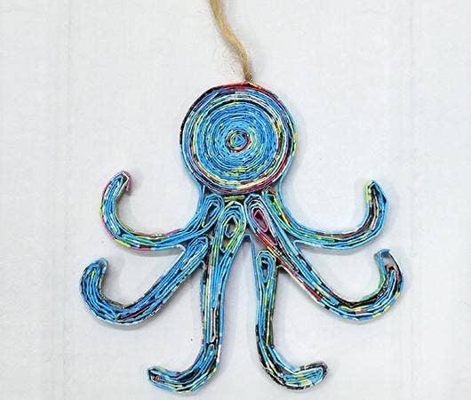 Blue Octopus Recycled Paper Ornament