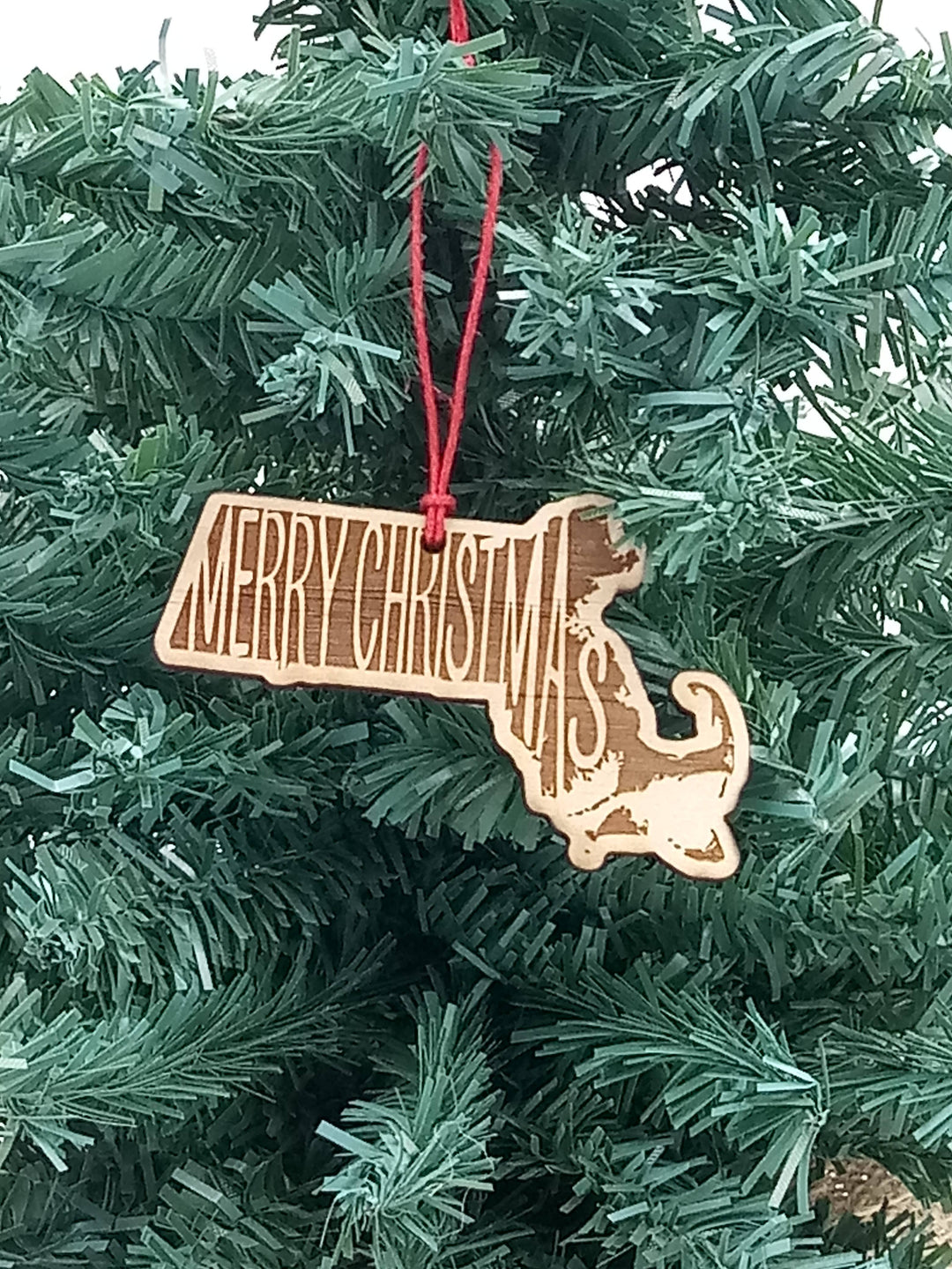 Merry Christmas MASSACHUSETTS MA Wodoen Christmas Ornament