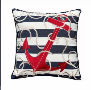 BLUE STRIPE & RED ANCHOR INDOOR / OUTDOOR PILLOW
