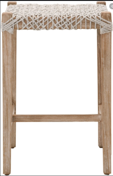 COSTA BACKLESS COUNTER STOOL - WHT TAUPE ROPE / NAT GRAY