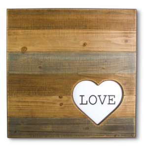 SLAT WOOD SIGN W/CUT OUT ENAMEL HEART