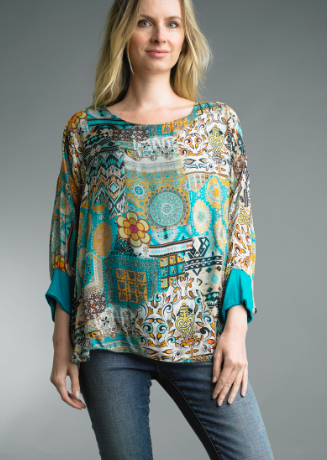 PRINTED PONCHO -TURQUOISE