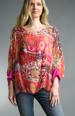 PRINTED PONCHO -FUSHIA