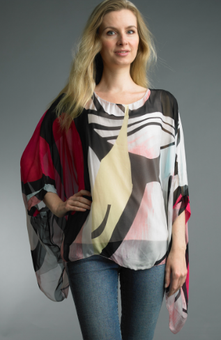 SILK PANCHO -PINK