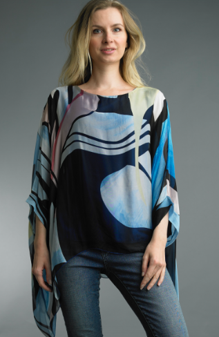 SILK PANCHO -BLUE