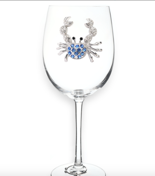 BLUE CRAB JEWELED WINE GLASS