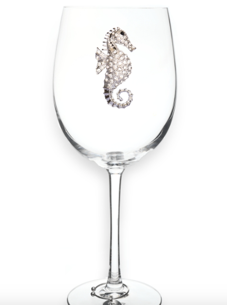 SEAHORSE JEWELED WINE GLASS