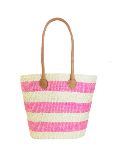 HERMOSA STRAW BASKET PINK STRIPE