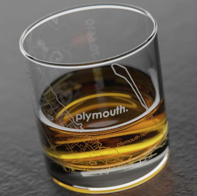 PLYMOUTH MA MAP ROCKS WHISKEY GLASS