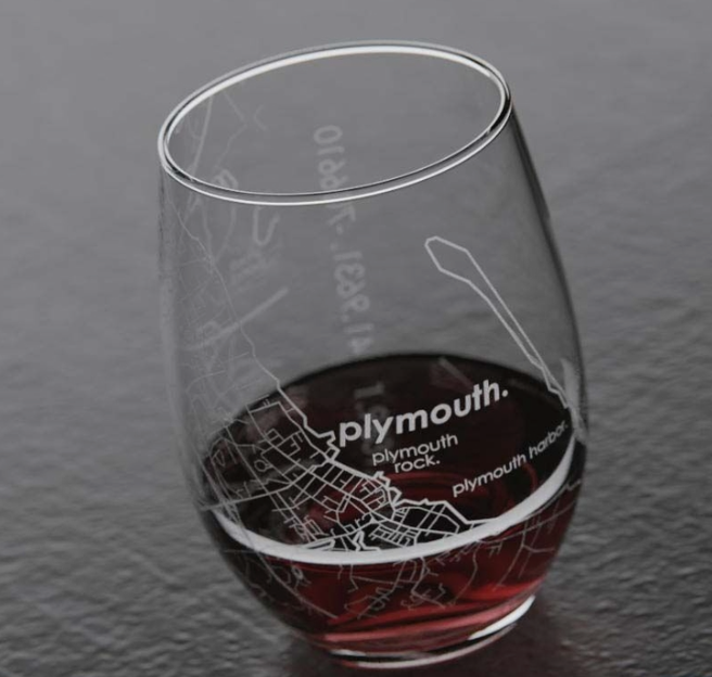 PLYMOUTH MA MAP STEMLESS WINE GLASS