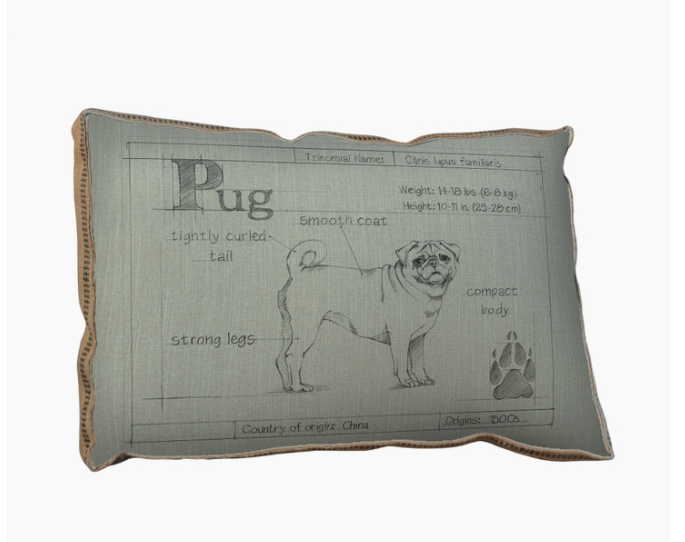 BLUEPRINT PUG PILLOW