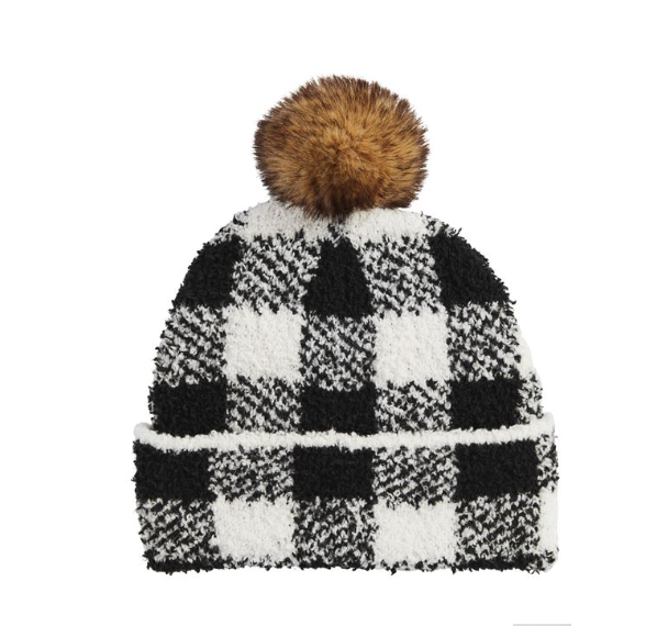 CHENILLE BEANIE WHITE CHECK