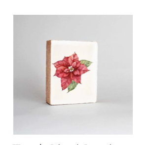 WATERCOLOR POINSETTIA WOODEN BLOCK