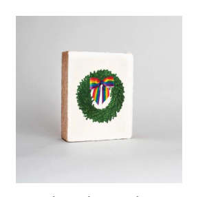 WATERCOLOR RAINBOW WREATH WOODEN BLOCK