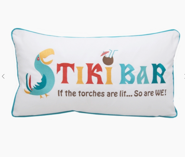 TIKI BAR EMBROIDERED INDOOR/OUTDOOR LUMBAR PILLOW