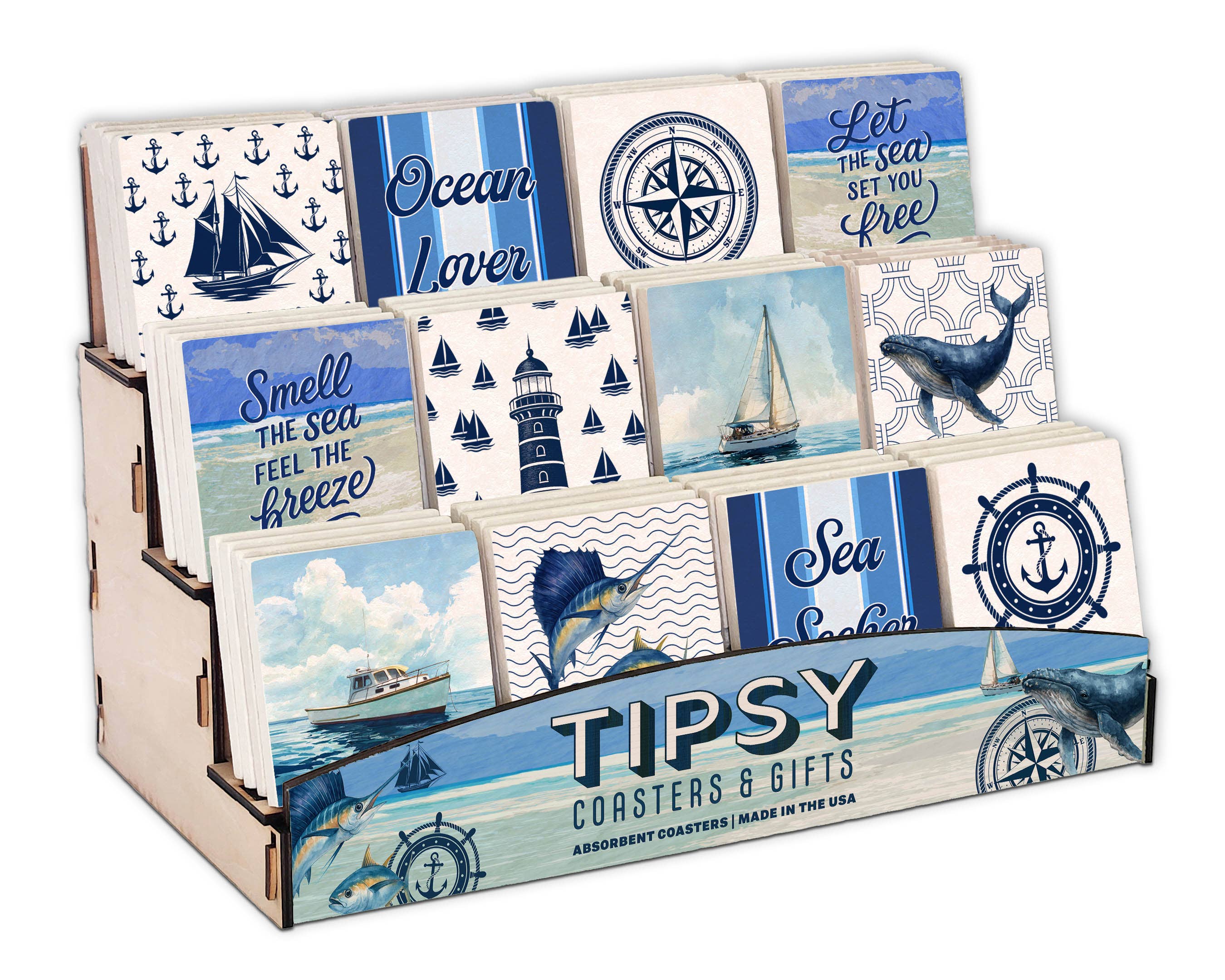 Coaster Nautical Fishing Boat Watercolor: Limestone