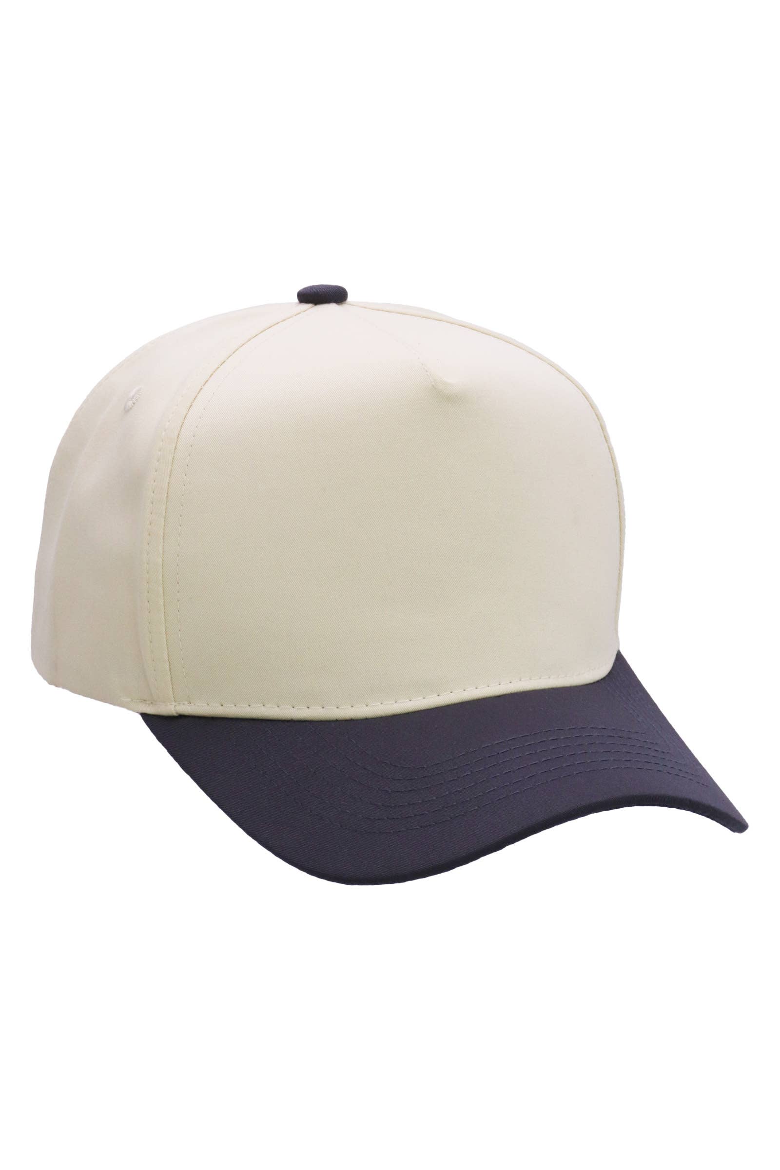 Two Tone Beige Upper Five Panel Baseball Cap: Beige/Black / One Size