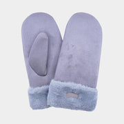 Faux Fur Cuff Fleece Lined Mittens: Gray