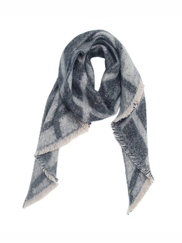 Diamond-Patterned Fringed Keep Warm Shawl&Scarf: GRAY / One_size