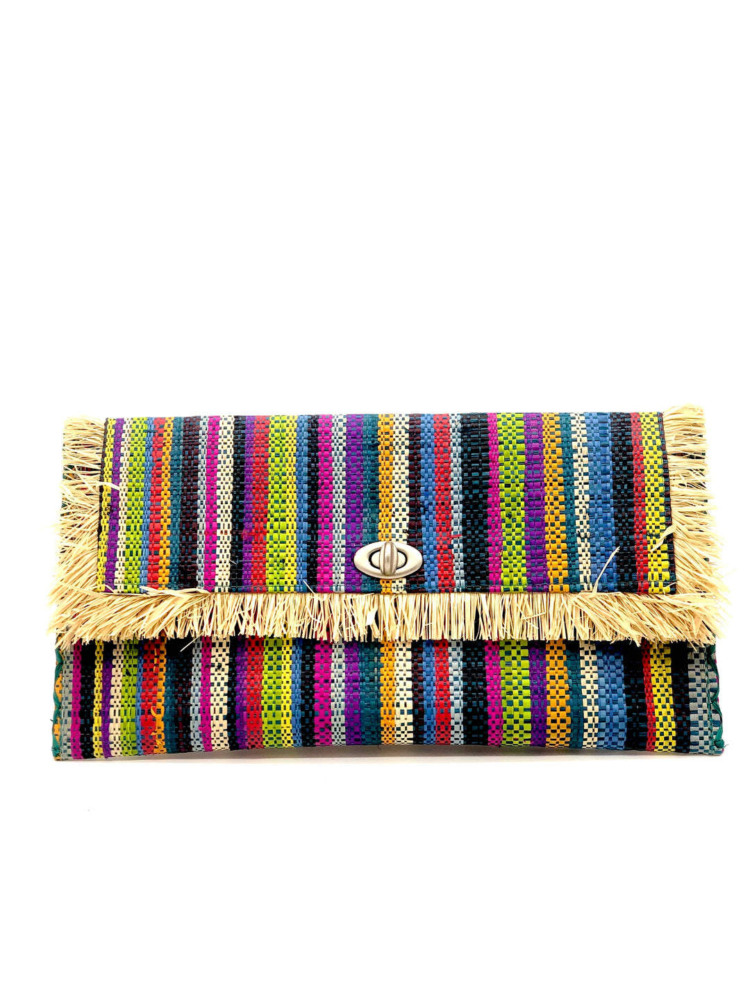 Sophie Straw Envelope Clutch Purse with Raw Fringe Trim Edge: Carmalita