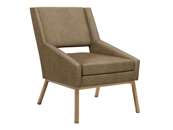 Kitano - Amani Leather Chair With Bright Brass Base - Dark Brown
