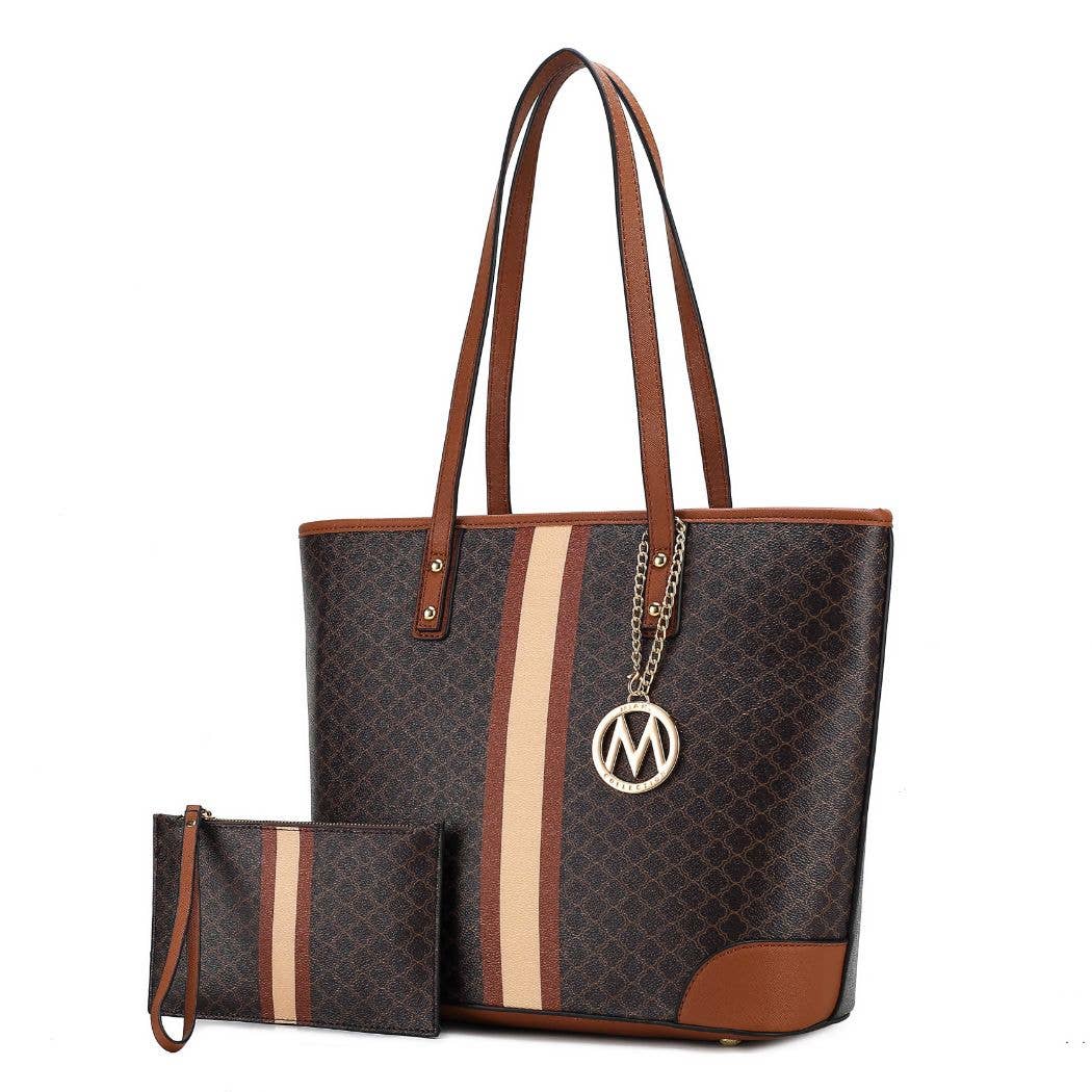 Arya Vegan Leather Women’s Tote Bag with Wristlet Pouch 2 pc: Nude-Taupe