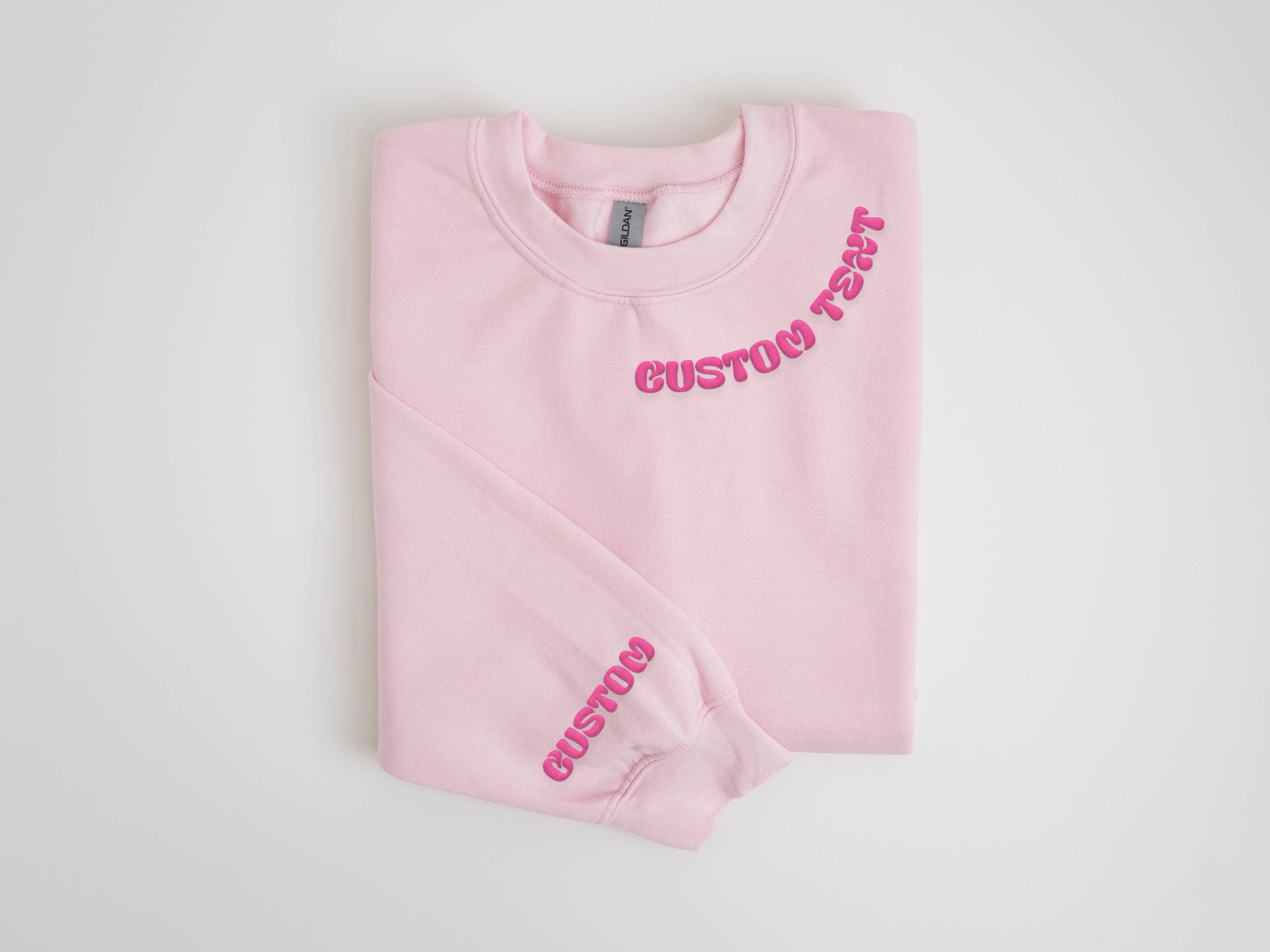 CUSTOM Collar & Sleeve Embossed Puff Print Unisex Sweatshirt: Black / White / L