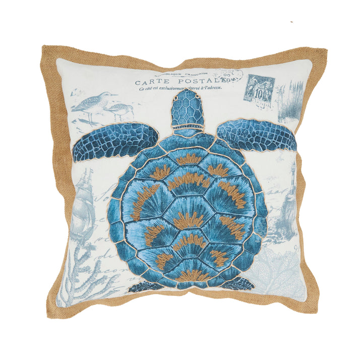 Coastal Outdoor Turtle Pillow: Navy Blue / Poly Filled / 18"