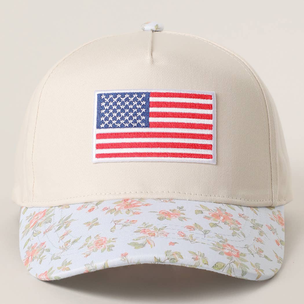 AMERICAN Flag Embroidered patch Flower Pattern Cap