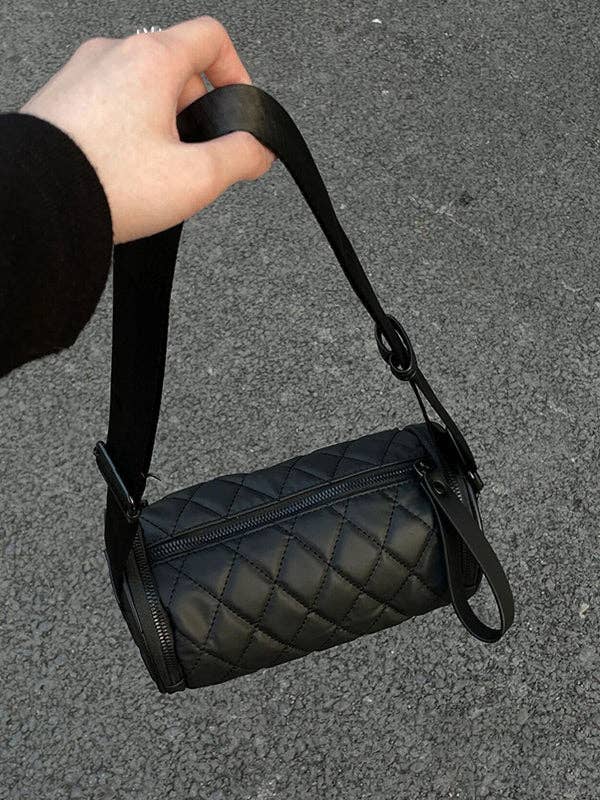 Rhombic Solid Color Split-Joint Zipper Shoulder Bags Crossbody Bags: BLACK / One_size