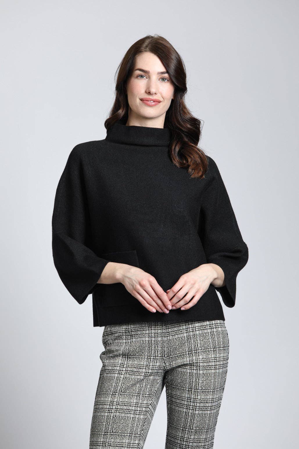 Funnel Neck Sweater With Patch Pocket: BLACK / M