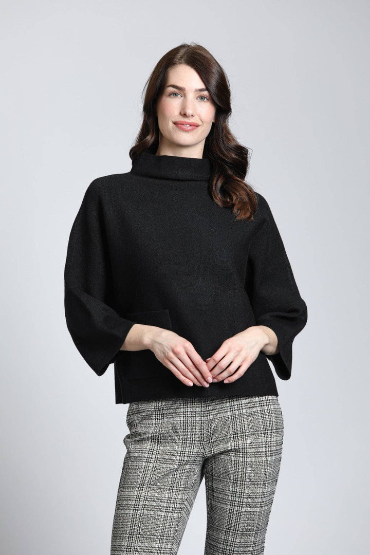 Funnel Neck Sweater With Patch Pocket: BLACK / M