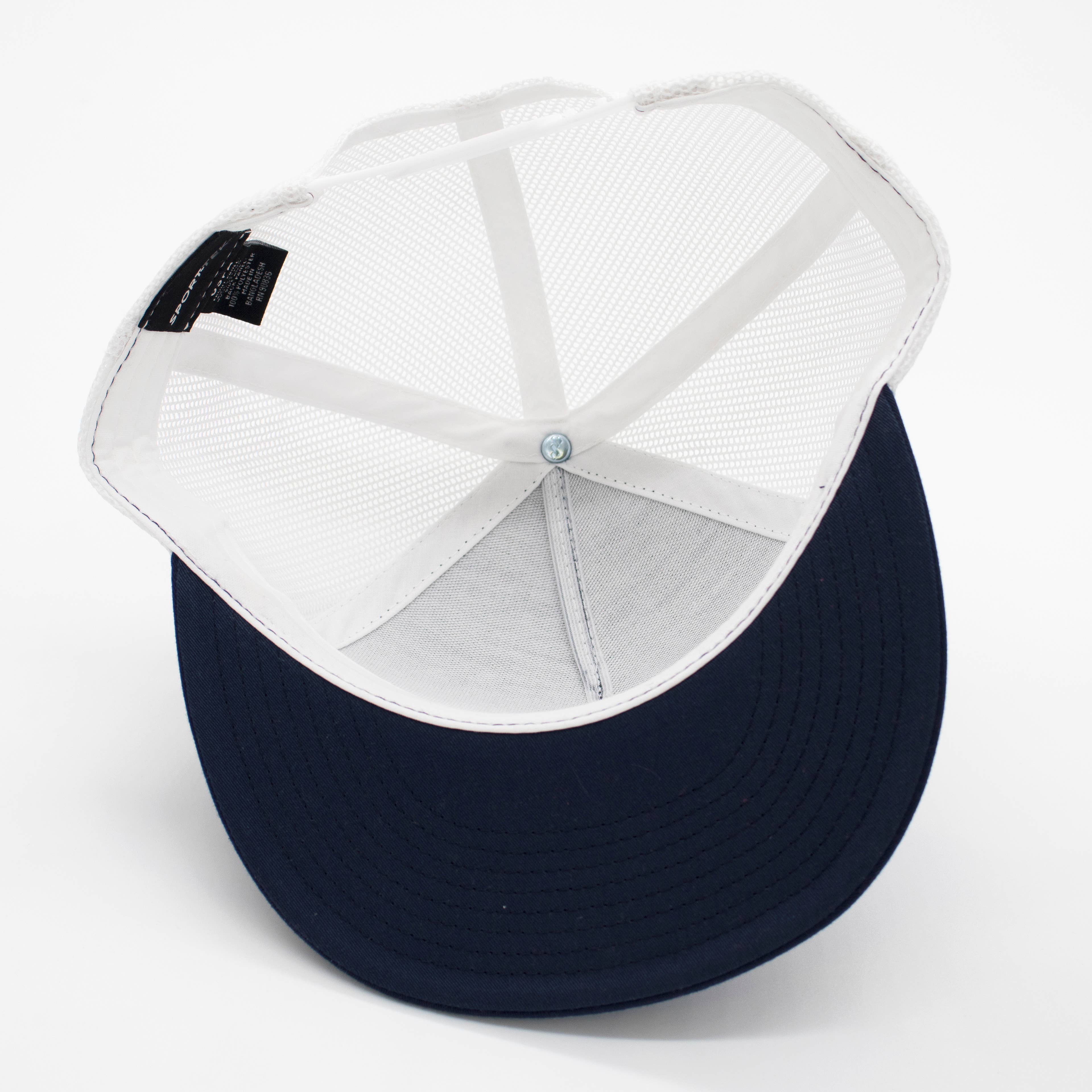 CUSTOM TEXT Raised Print Snapback Trucker Hats: All Black / White