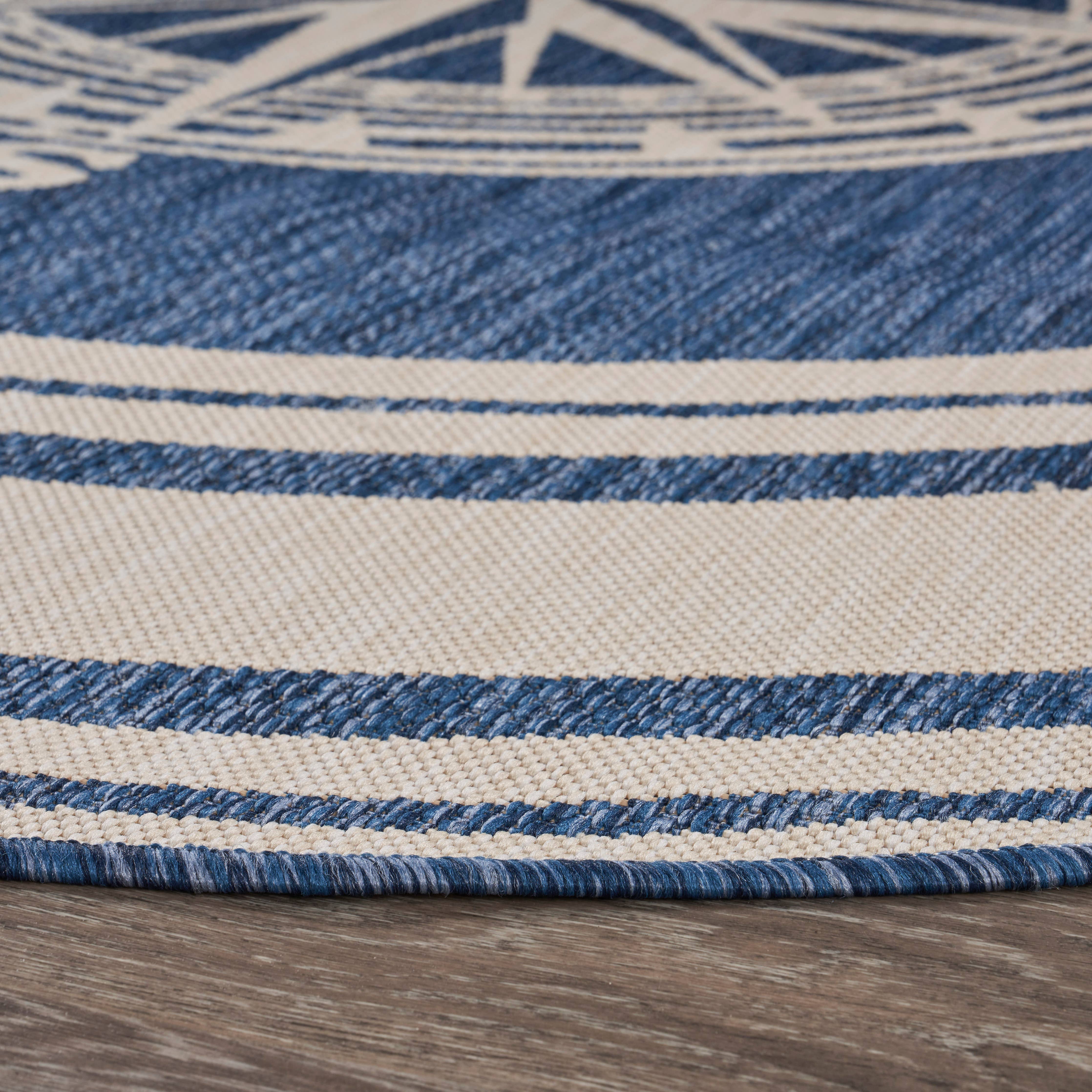 Samantha Navigate Navy Blue/White Indoor/Outdoor Area Rug: 7'6" x 9'5"