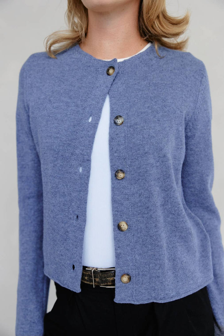 The Molly Cardigan | Lightweight Cropped Cardigan: LIGHT BLUE / SMALL