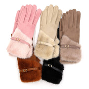 Faux Fur And Strap Cuff Smart Touch Gloves: Pink