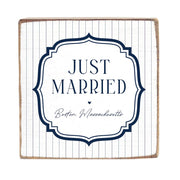 Just Married White/Navy Personalized Block Sign