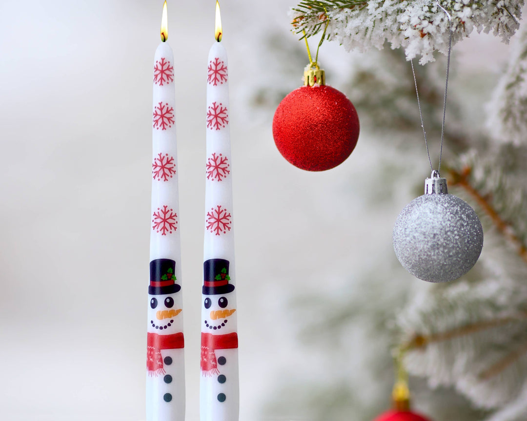 Snowman Christmas Taper Candle, Holiday Snowman Candlesticks