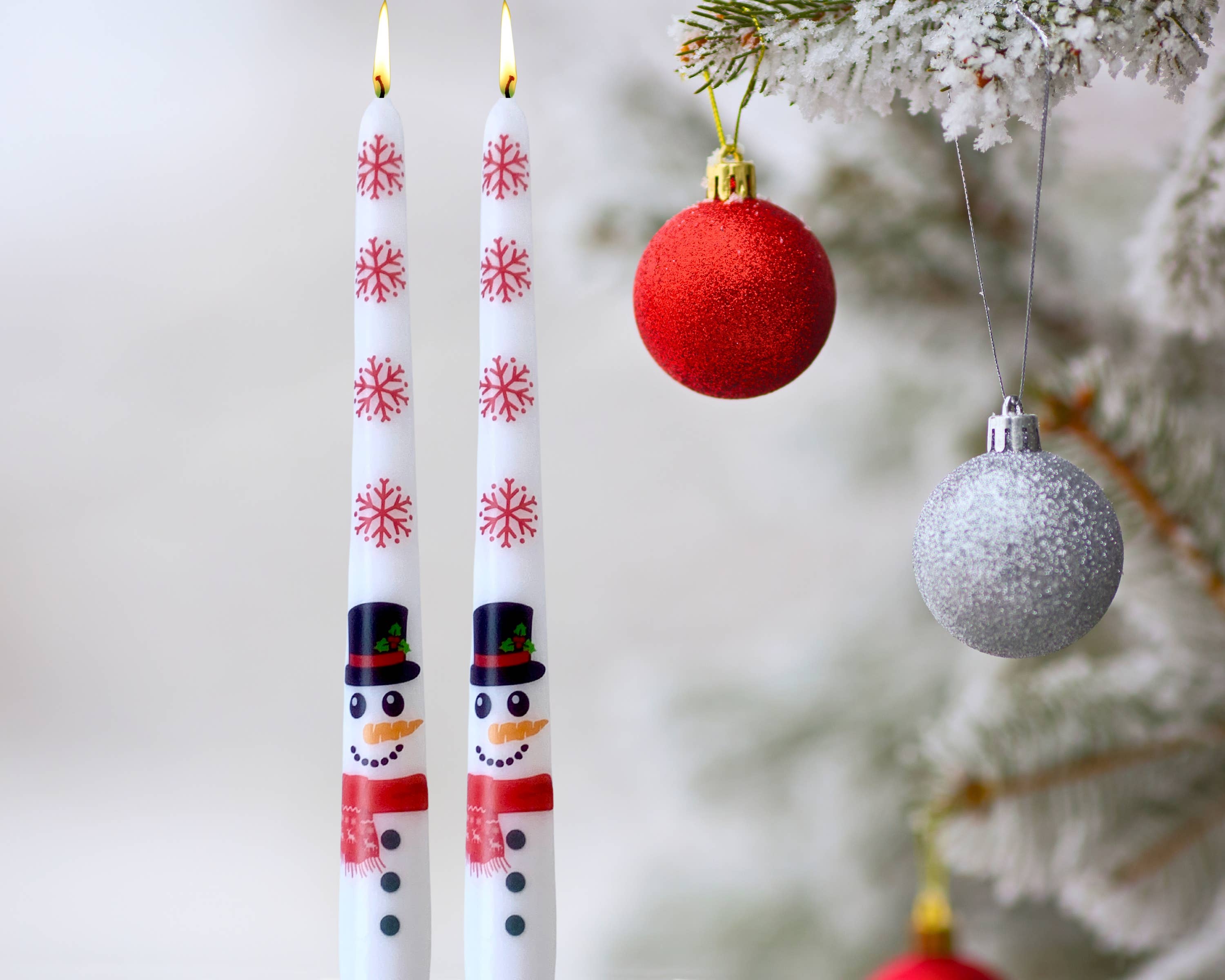 Snowman Christmas Taper Candle, Holiday Snowman Candlesticks