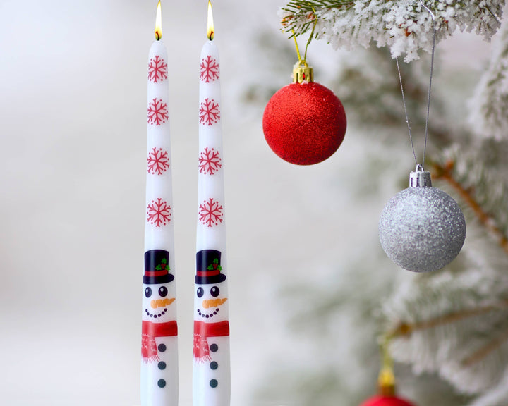 Snowman Christmas Taper Candle, Holiday Snowman Candlesticks