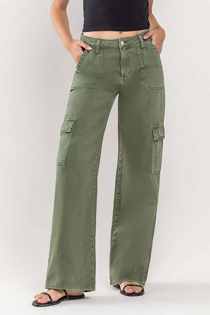 HIGH RISE UTILITY CARGO WIDE JEANS T5823TY: THYME / 26