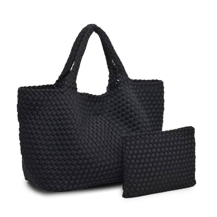 Sky's The Limit - Large Woven Neoprene Tote: Navy Nude